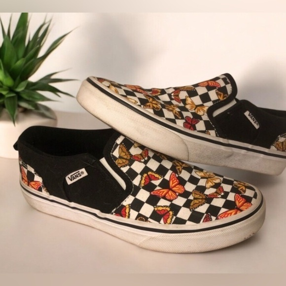 Vans Kids Slip-On Butterfly Checkered Shoes - Black and Multicolor - Picture 13 of 16